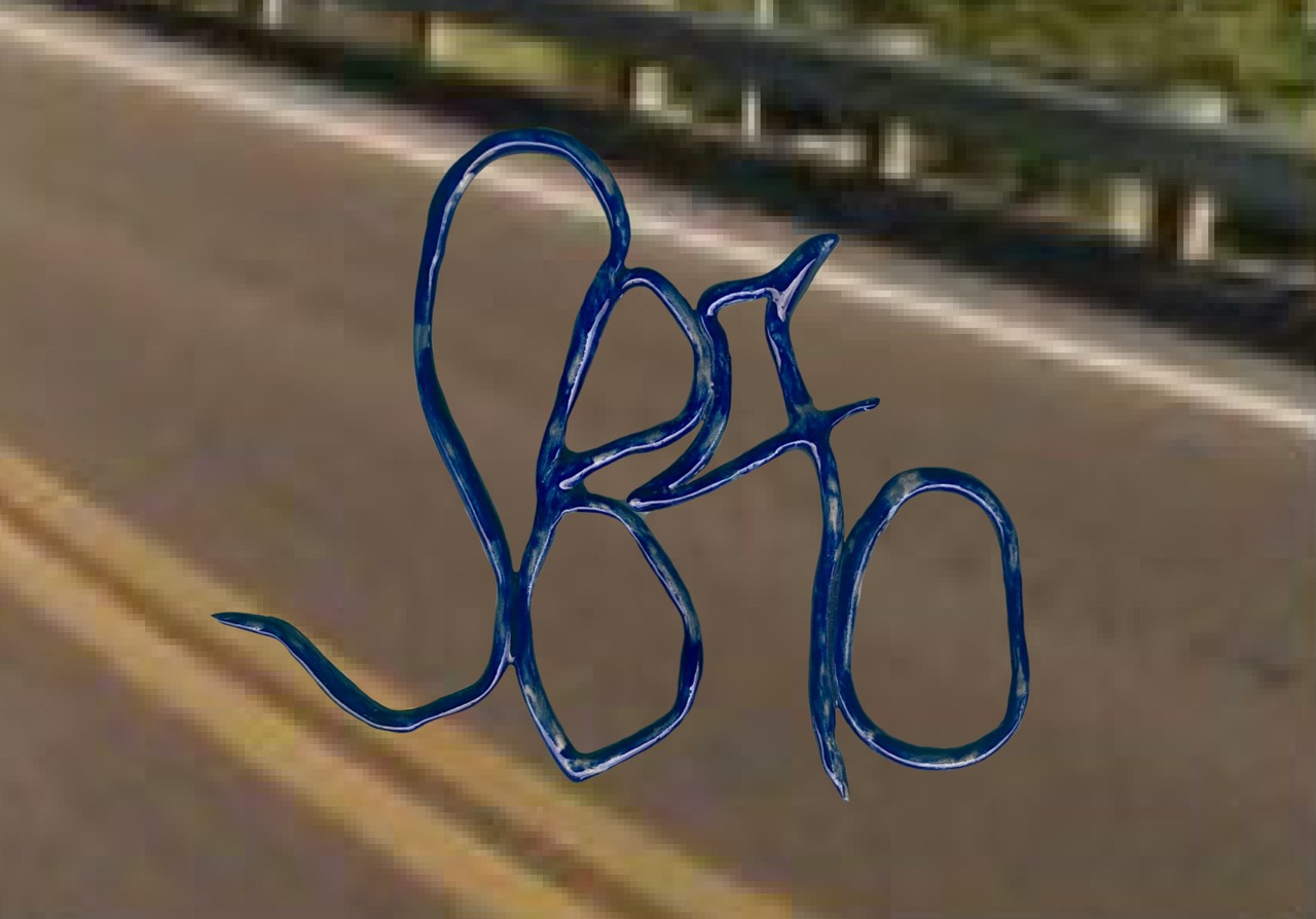 blue captcha code made from ceramics saying: SB4O. On a pixilated background taken from an image captcha showing a road.